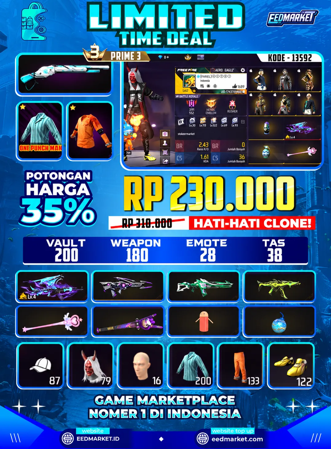 SG2 WINTERLAN EVOGUND AK47 LVL4 SAITAMA KEPALA BUDI