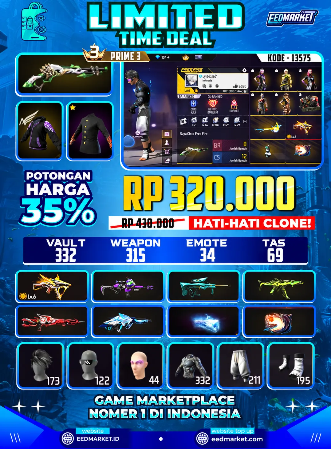 SG2 LUMUT EVO UMP LVL6 KAKASIH HITAM TAS KELINCI