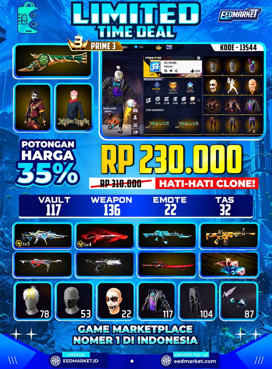 SG2 TROMPET EVO XM8 LVL5 SCORPIO LVL4 MASKER JOKER TAS NAGA