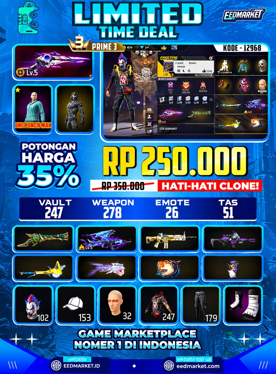 SG2 EVO LV5, EVO AK DRAKO LVL 5, SKIN TINJU ON, BUNDLE ONE PUSH MAN ON, TAS NAGA ON, VAULD 247, PRIME 3,