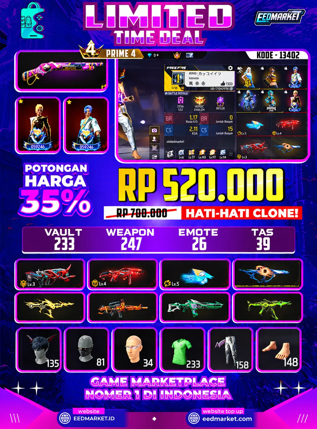 SG2 REPPER EVO FAMAS LVL3 MP40 LVL4 TINJU LVL5 BUNDLE LELANG ON