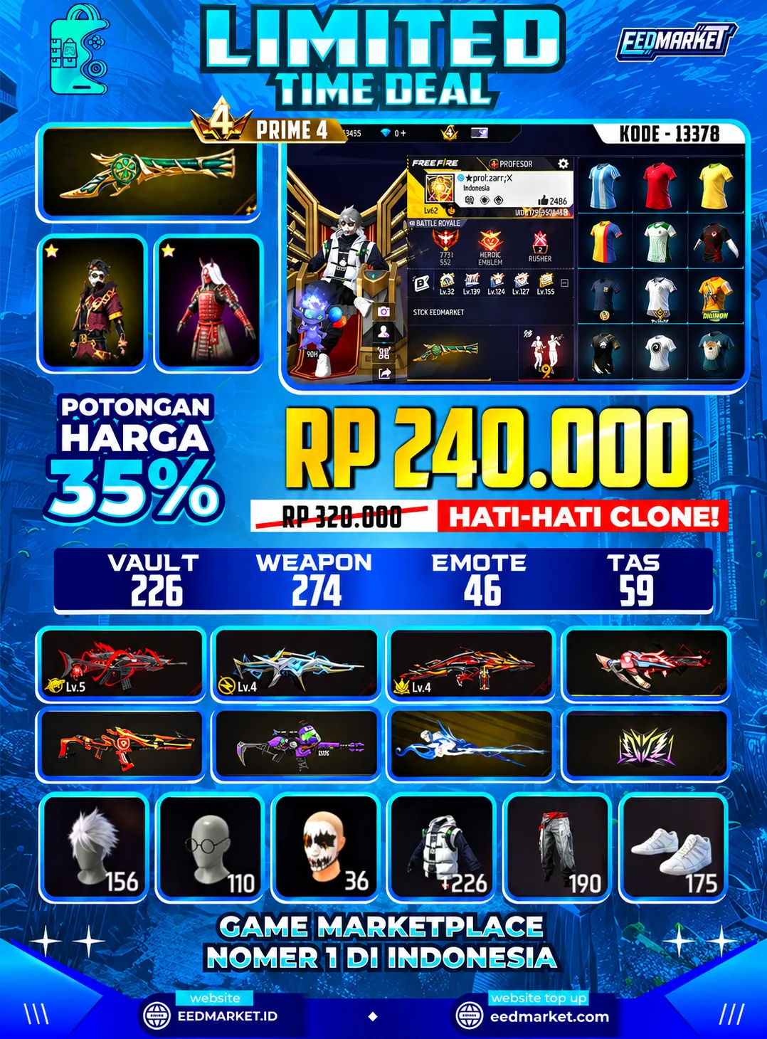 SG2 TROMPET EVOGUND SCAR LVL5 XM8 LVL4 THOMSON LVL4 MASKER JOKER KELAPA BUDI KAKASIH