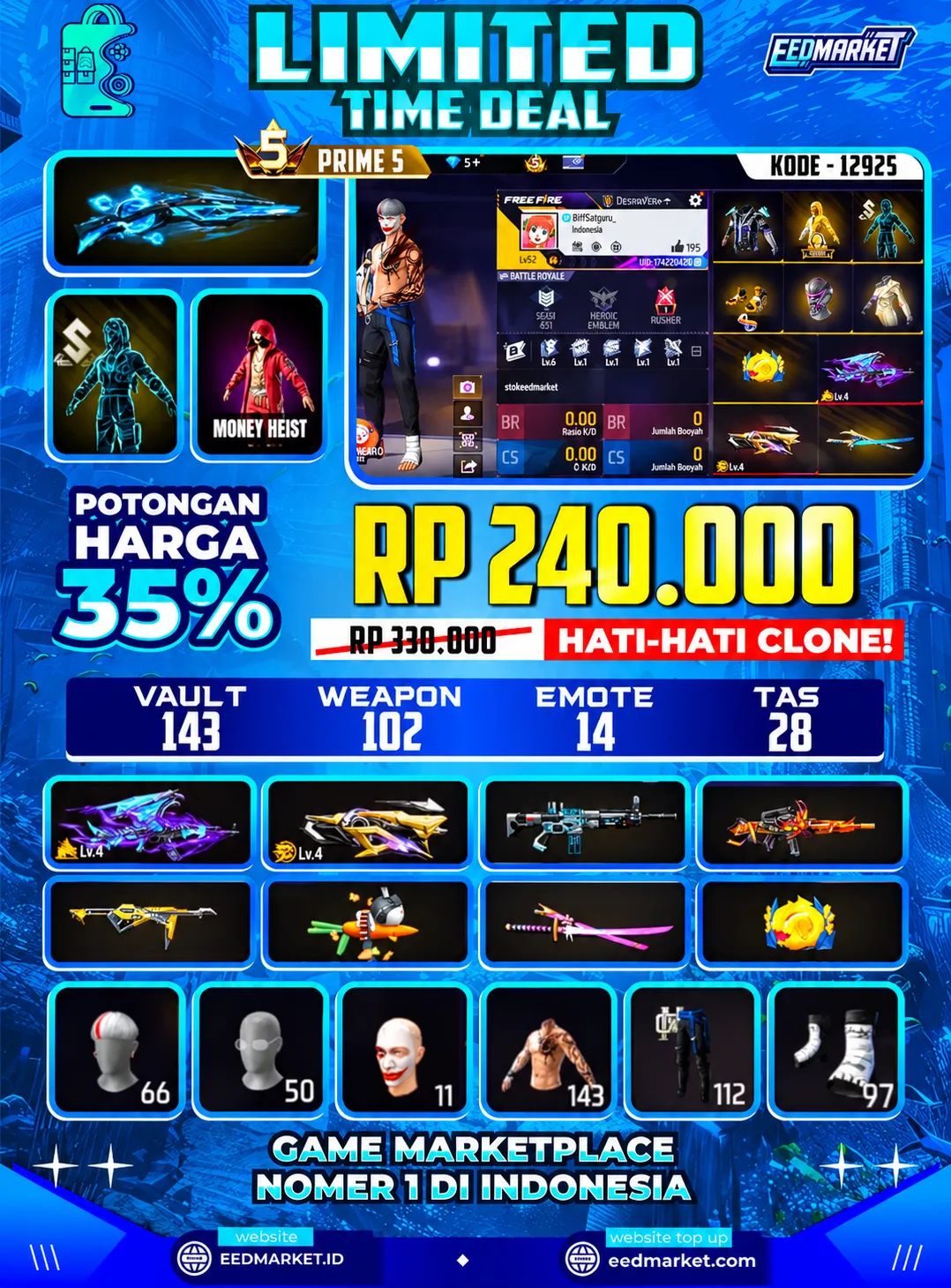 SG2 AQUA EVO AK LVL4 EVO P90 LVL4 BAJU HITAM POLOS VAULD 143 PRIME 5