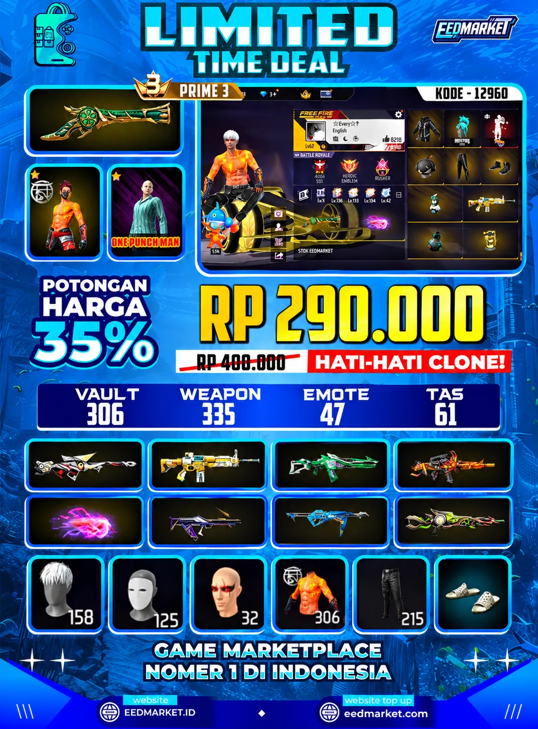 SG2 TROMPET, BUNDLE SAITAMA ON, RAMBUT KAKASIH HITAM PUTIH ON, INCUBATOR ON, VAULD  306, PRIME  3,