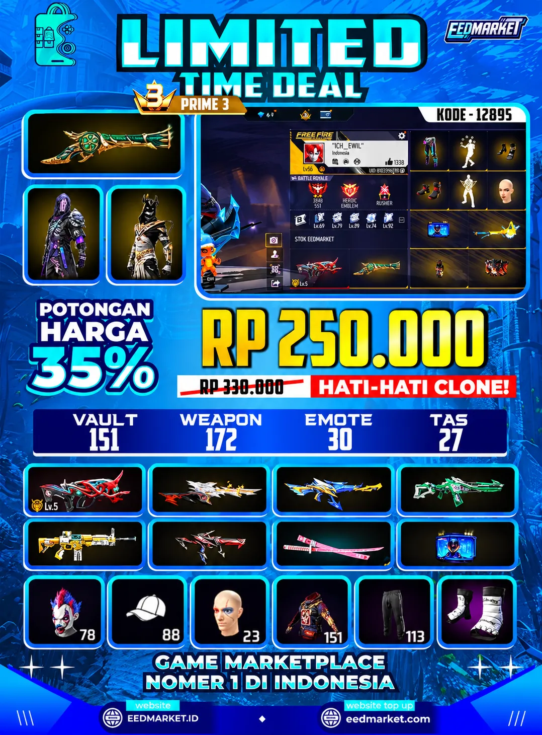 SG2 TROMPET, EVO FAMAS LVL5, SET GANTENG, KAKASIH ON, VAULD 151, PRIME 3,