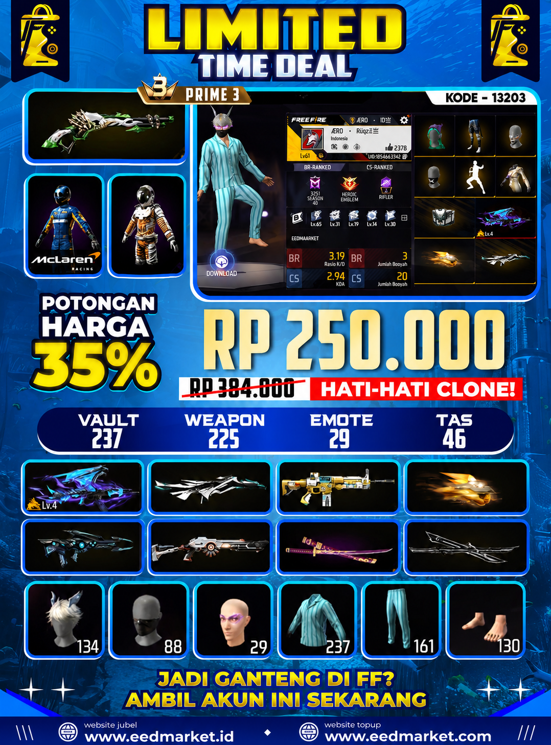 SG LUMUT, PAJAMAS SAITAMA KEPALA FDW EVO AK47 LVL 4 CELANA GAJAH PINK KEPALA KELINCI PINK VAULT 237 PRIME 3