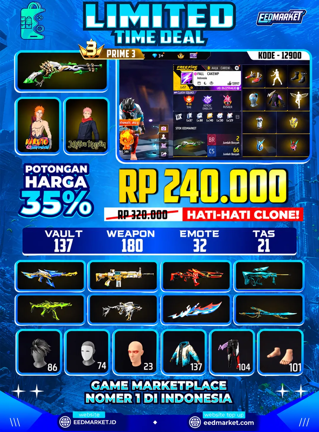 SG2 LUMUT, BUNDLE GARA, CELANA ANGEL MERAH, RAMBUT KAKASIH HITAM, VAULD 137, PRIME 3,