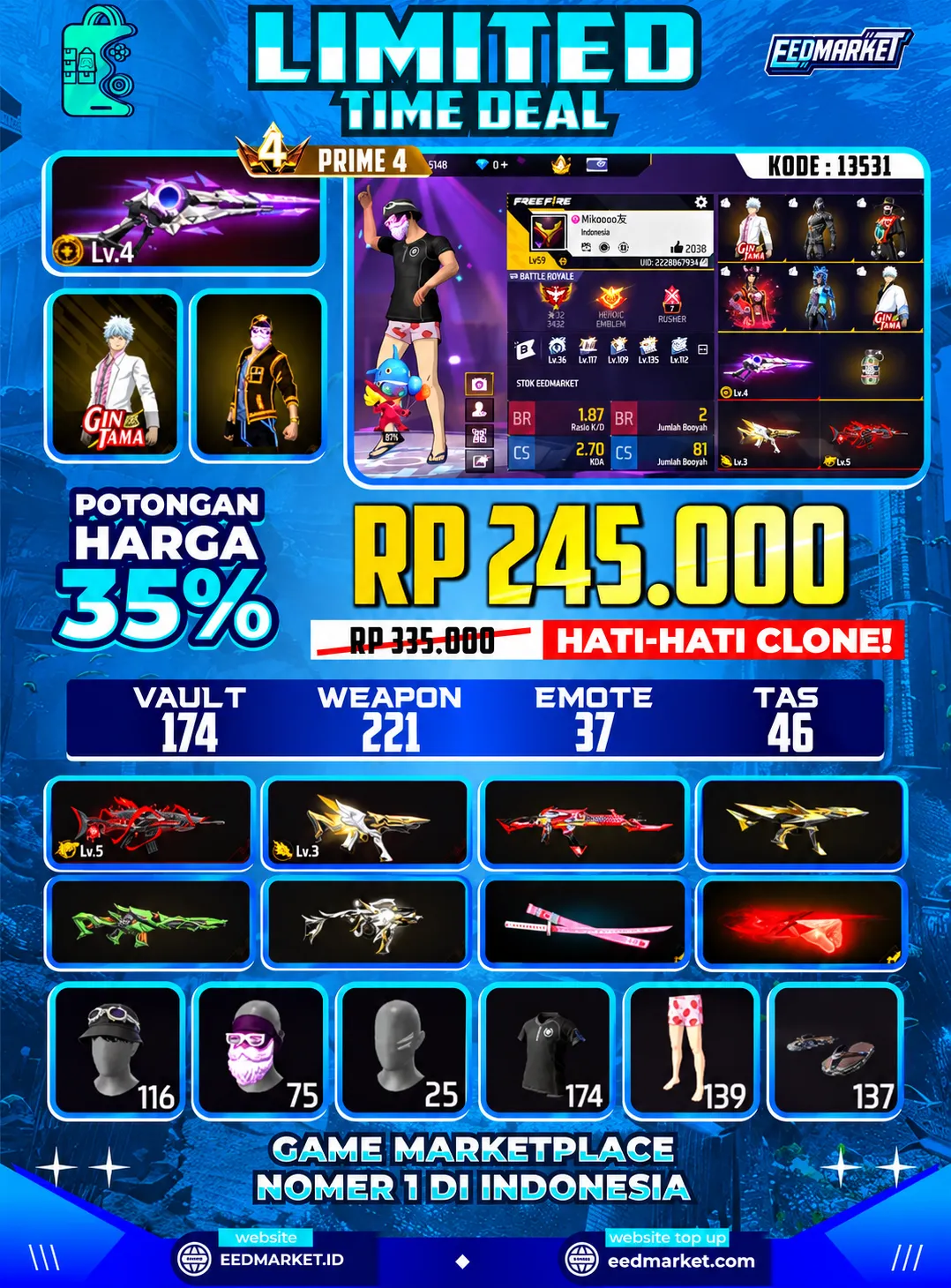 SG2 EVO LVL4 EVO SCAR LVL5 MP5 LVL3 TINJU ON TOPENG BUDI BNL KW