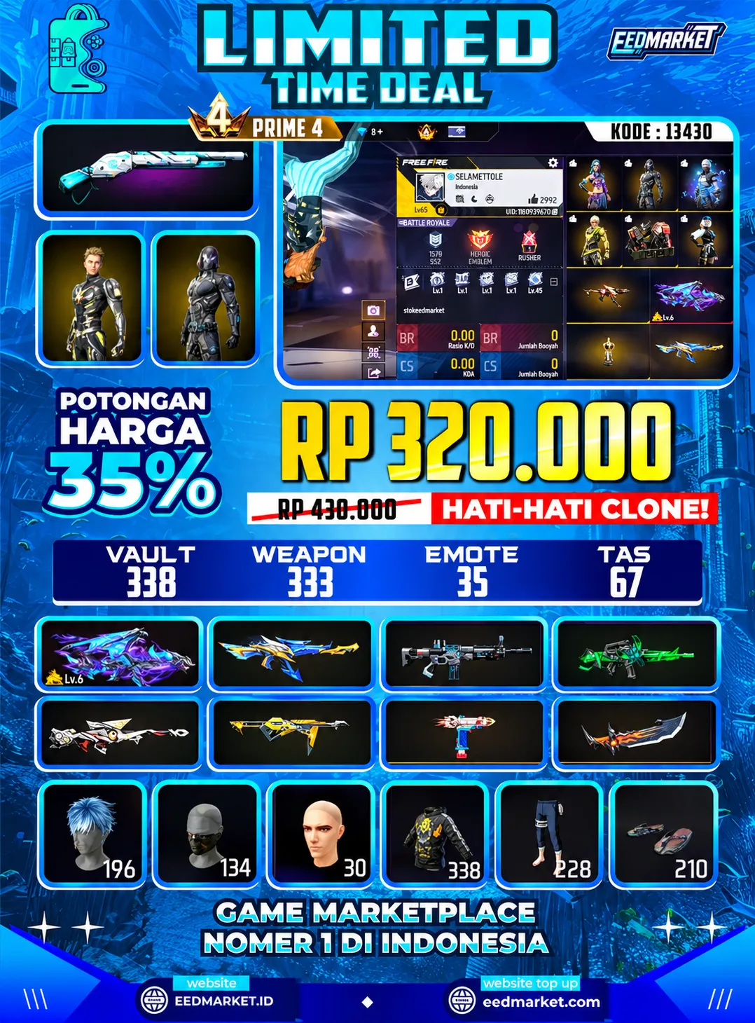 SG2 WINTERLAN EVOGUND AK47 LVL6 SKIN AWM BAJU SAITAMA TIDUR KAKASIH