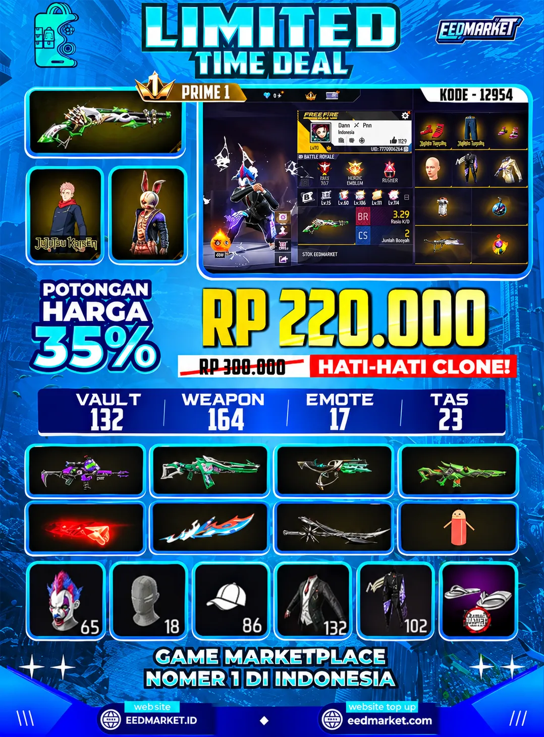 SG2 LUMUT, ANIMASI JUJUTSU KAISEN, SKIN TINJU ON, CELANA ANGEL, VAULD 132, PRIME 1,