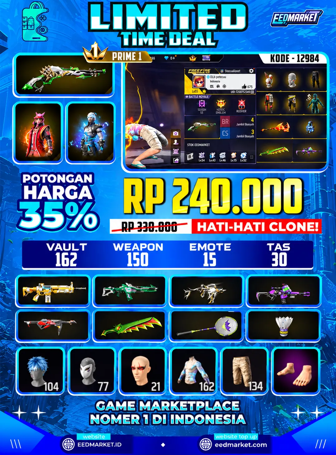 SG2 LUMUT, BUNDLE ARTIK BLUE, RAMBUT KAKASIH HITAM, BUNDLE TOP KRIMINAL, VAULD 162, PRIME 1,