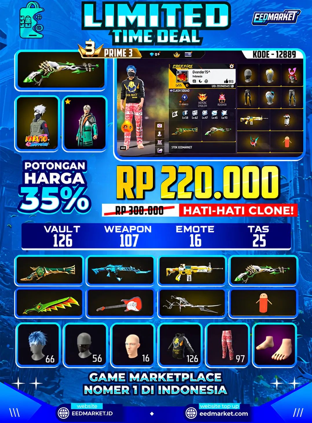 SG2 LUMUT + TROMPET, BUNDLE KAKASIH, ONE PUSH MAN, VAULD 126, PRIME 3,