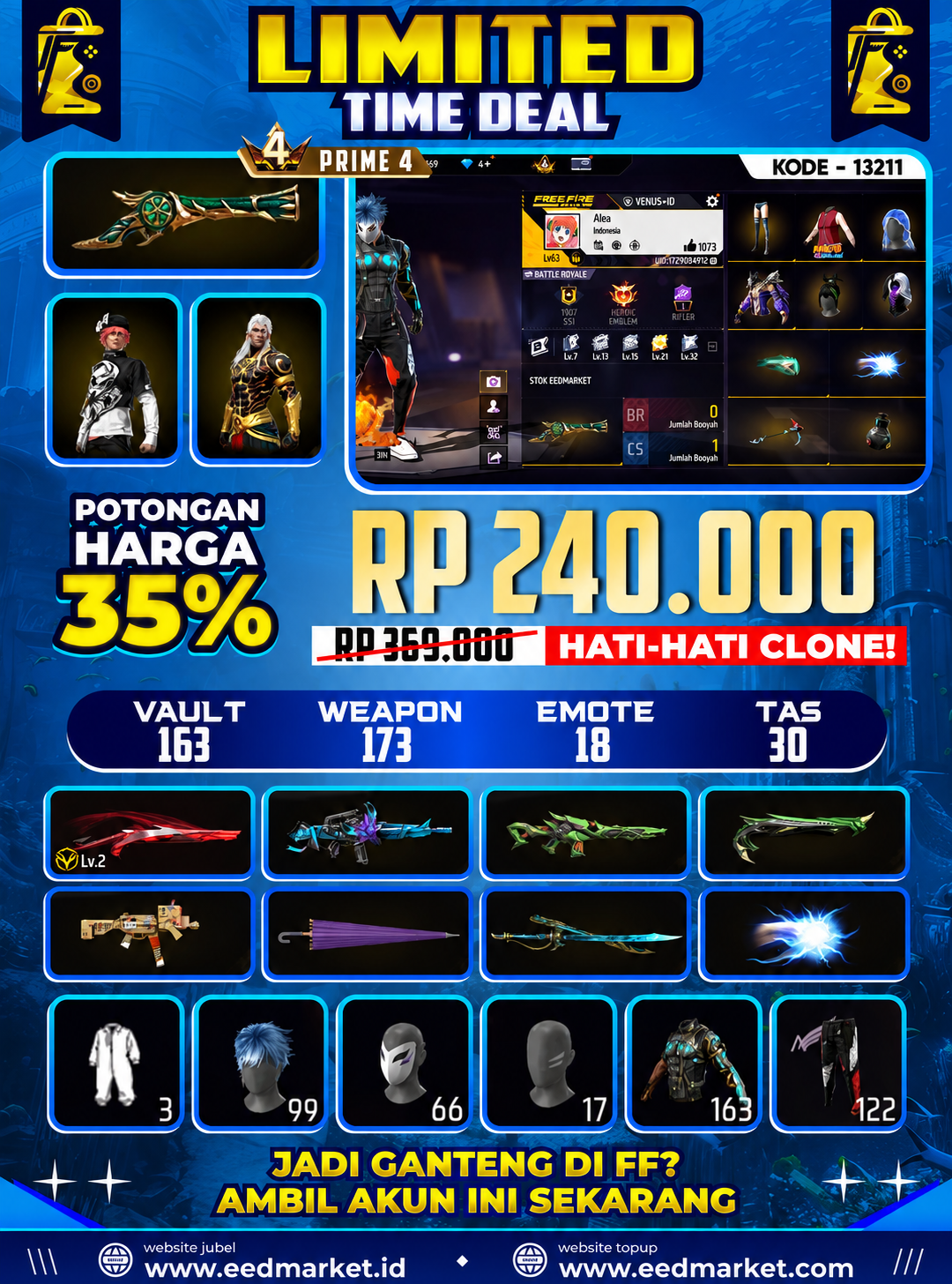 SG TEROMPET, EVO SG PANJANG SCORPIO LVL 2 TOPI JERAMI CELANA ANGEL MERAH VAULT 163 PRIME 4